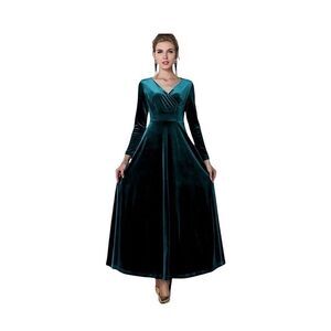 Urban Coco Size M Long Sleeve V-Neck Maxi Dress Emerald Green Velvet Formal NWT